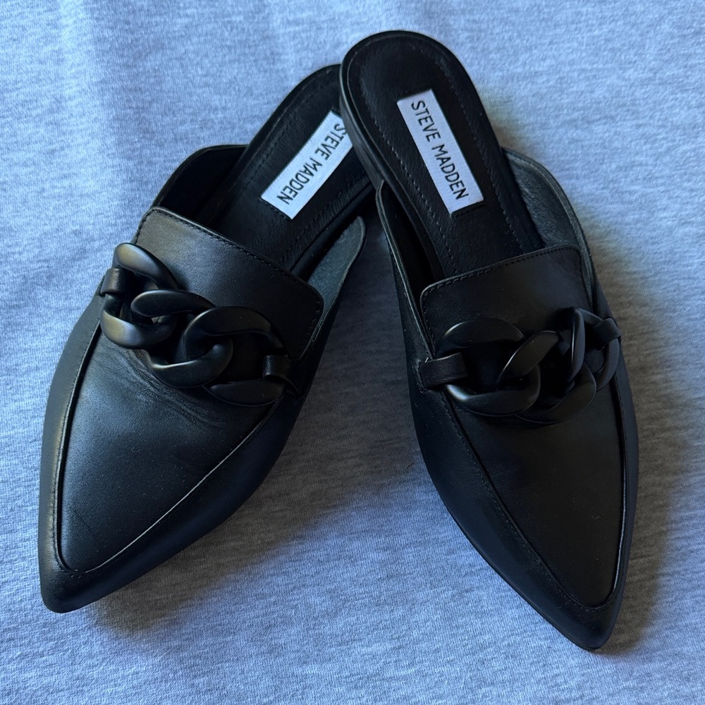 Steve Madden Black Chain Detail Mules